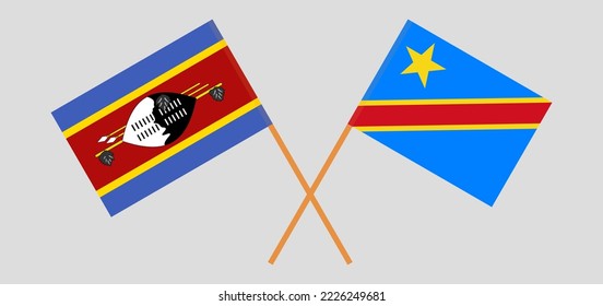 Banderas cruzadas de Eswatini y la República Democrática del Congo. Colores oficiales. Proporción correcta. Ilustración del vector
