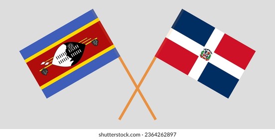 Crossed flags of Eswatini and Dominican Republic. Official colors. Correct proportion. Vector illustration
