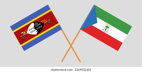 Crossed flags of Eswatini and Equatorial Guinea. Official colors. Correct proportion. Vector illustration