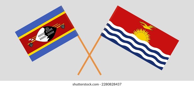 Crossed flags of Eswatini and Kiribati. Official colors. Correct proportion. Vector illustration
