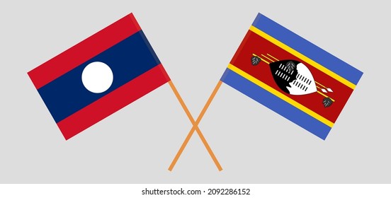Banderas cruzadas de Eswatini y Laos. Colores oficiales. Proporción correcta. Ilustración del vector
