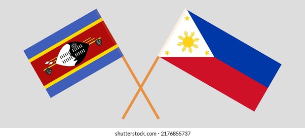 Crossed flags of Eswatini and the Philippines. Official colors. Correct proportion. Vector illustration
