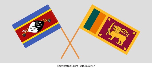 Crossed flags of Eswatini and Sri Lanka. Official colors. Correct proportion. Vector illustration
