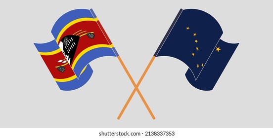 Crossed flags of Eswatini and the State of Alaska. Official colors. Correct proportion. Vector illustration
