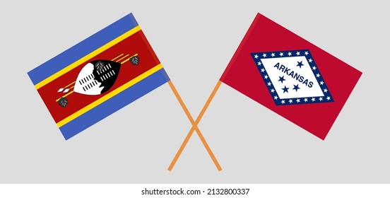 Crossed flags of Eswatini and The State of Arkansas. Official colors. Correct proportion. Vector illustration
