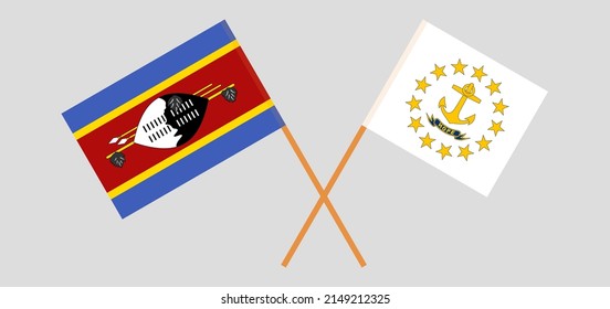 Crossed flags of Eswatini and the State of Rhode Island. Official colors. Correct proportion. Vector illustration
