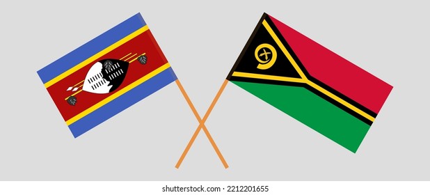 Banderas cruzadas de Eswatini y Vanuatu. Colores oficiales. Proporción correcta. Ilustración del vector
