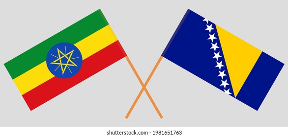Crossed flags of Ethiopia and Bosnia and Herzegovina. Official colors. Correct proportion