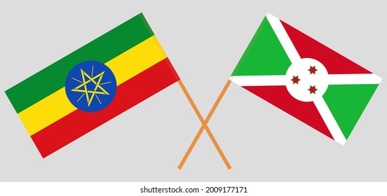 Crossed flags of Ethiopia and Burundi. Official colors. Correct proportion