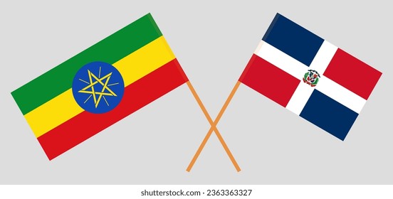 Crossed flags of Ethiopia and Dominican Republic. Official colors. Correct proportion. Vector illustration
