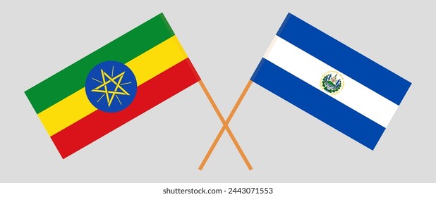 Crossed flags of Ethiopia and El Salvador. Official colors. Correct proportion. Vector illustration
