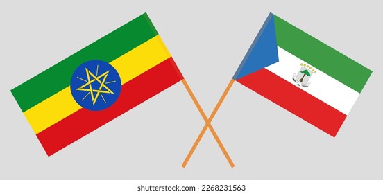 Banderas cruzadas de Etiopía y Guinea Ecuatorial. Colores oficiales. Proporción correcta