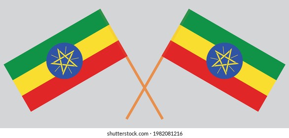 Crossed flags of Ethiopia. Official colors. Correct proportion
