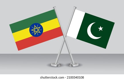 Crossed flags of Ethiopia and Pakistan. Official colors. Correct proportion. Banner design