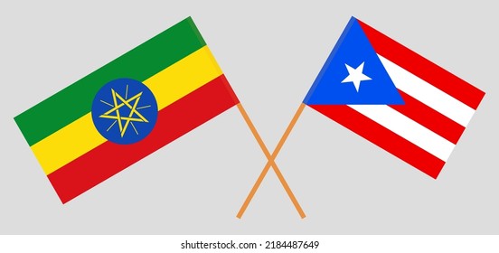 Crossed flags of Ethiopia and Puerto Rico. Official colors. Correct proportion. Vector illustration
