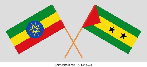 Crossed flags of Ethiopia and Sao Tome and Principe. Official colors. Correct proportion