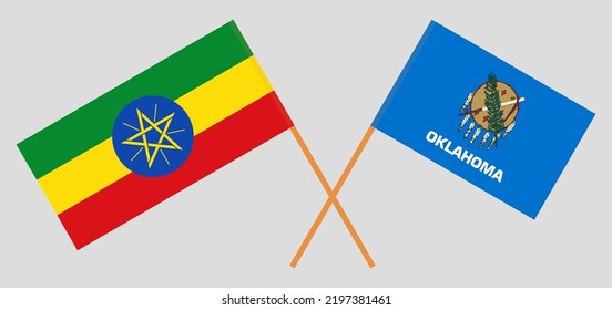 Crossed flags of Ethiopia and The State of Oklahoma. Official colors. Correct proportion. Vector illustration
