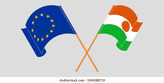 Gekreuzte Flaggen der EU und des Niger. Offizielle Farben. Richtiger Anteil