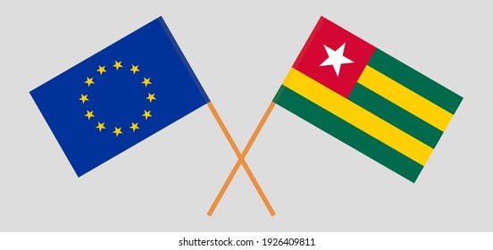 Crossed flags of the EU and Togo. Official colors. Correct proportion