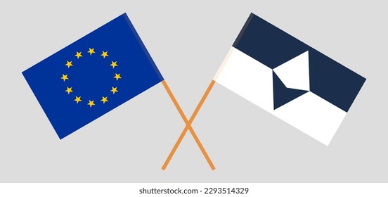 Crossed flags of the European Union and Antarctica. Official colors. Correct proportion. Vector illustration
