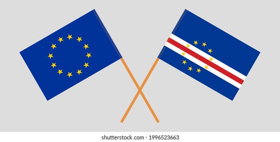 Crossed flags of the European Union and Cape Verde. Official colors. Correct proportion