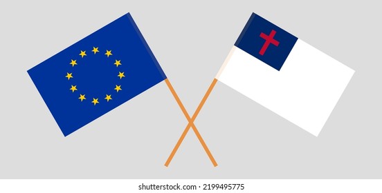 Banderas cruzadas de la Unión Europea y cristiandad. Colores oficiales. Proporción correcta. Ilustración del vector