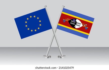 Crossed flags of European Union (EU) and Eswatini. Official colors. Correct proportion. Banner design