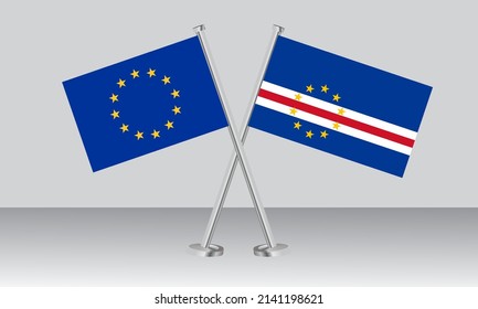 Crossed flags of European Union (EU) and Cape Verde. Official colors. Correct proportion. Banner design