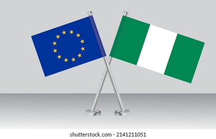 Crossed flags of European Union (EU) and Nigeria. Official colors. Correct proportion. Banner design