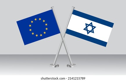 Crossed flags of European Union (EU) and Israel. Official colors. Correct proportion. Banner design