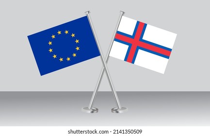 Crossed flags of European Union (EU) and Faroe Islands. Official colors. Correct proportion. Banner design