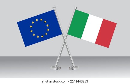 Crossed flags of European Union (EU) and Italy. Official colors. Correct proportion. Banner design