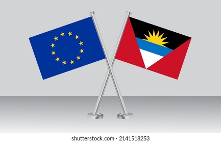 Crossed flags of European Union (EU) and Antigua and Barbuda. Official colors. Correct proportion. Banner design