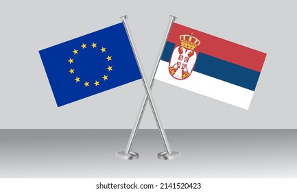 Crossed flags of European Union (EU) and Serbia. Official colors. Correct proportion. Banner design