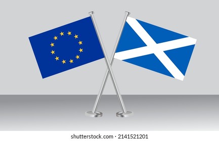 Crossed flags of European Union (EU) and Scotland. Official colors. Correct proportion. Banner design