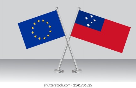 Crossed flags of European Union (EU) and Samoa. Official colors. Correct proportion. Banner design