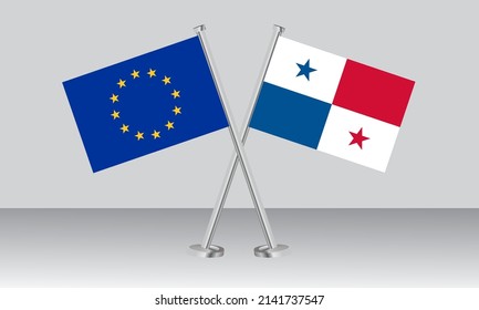 Crossed flags of European Union (EU) and Panama. Official colors. Correct proportion. Banner design