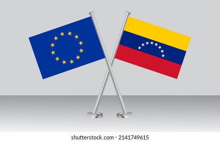 Crossed flags of European Union (EU) and Venezuela. Official colors. Correct proportion. Banner design