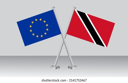 Crossed flags of European Union (EU) and Trinidad and Tobago. Official colors. Correct proportion. Banner design