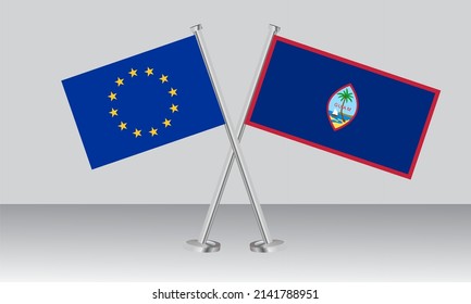 Crossed flags of European Union (EU) and Guam. Official colors. Correct proportion. Banner design