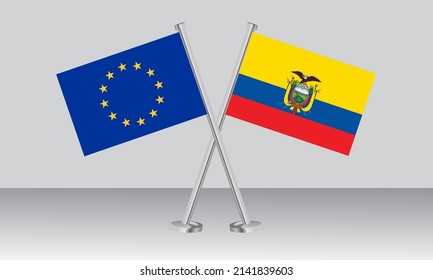 Crossed flags of European Union (EU) and Ecuador. Official colors. Correct proportion. Banner design