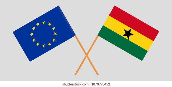 Crossed flags of the European Union and Ghana. Official colors. Correct proportion