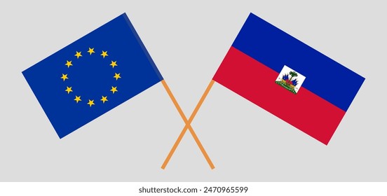 Crossed flags of the European Union and Haiti. Official colors. Correct proportion. Vector illustration
