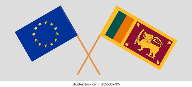 Crossed flags of the European Union and Sri Lanka. Official colors. Correct proportion. Vector illustration

