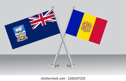 Crossed flags of Falkland Islands and Andorra. Official colors. Correct proportion. Banner design