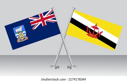 Crossed flags of Falkland Islands and Brunei. Official colors. Correct proportion. Banner design