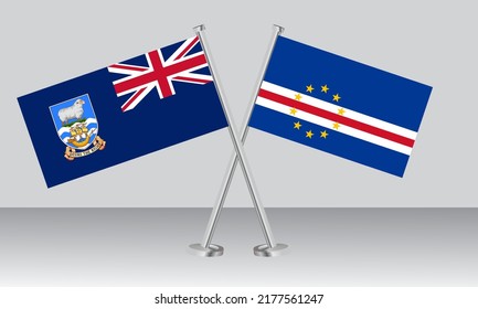 Crossed flags of Falkland Islands and CAPE VERDE. Official colors. Correct proportion. Banner design