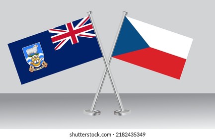 Crossed flags of Falkland Islands and  Czech Republic (Czechia). Official colors. Correct proportion. Banner design