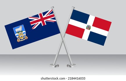 Crossed flags of Falkland Islands and Dominican Republic. Official colors. Correct proportion. Banner design