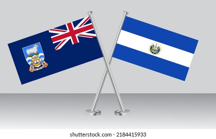 Crossed flags of Falkland Islands and El Salvador. Official colors. Correct proportion. Banner design